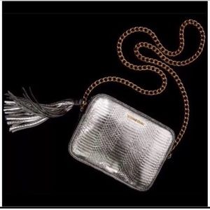 NWOT Victoria’s Secret crossbody Silver w/ gold chain pocketbook bag purse